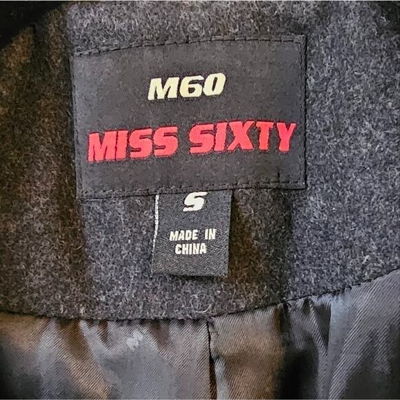 Rare Miss Sixty Wool Coat Women's S Military Grunge Toggle Button Belt Detail - Picture 8 of 14